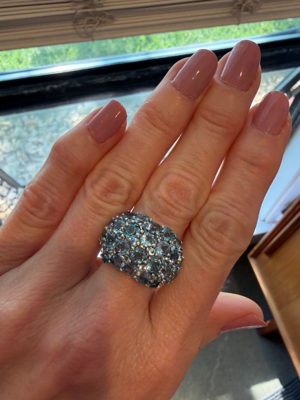 Super Sparkling 925 Sterling Silver Blue Topaz Cluster Dome Ring